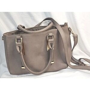 Miztique Taupe Pebbled Faux Leather Satchel Crossbody Bag Gold Hardware Neutral